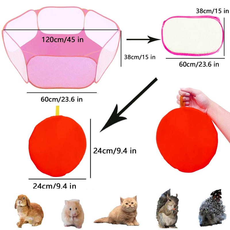 GABraden Small Animals Tent,Reptiles Cage,Breathable Transparent Pet Playpen Pop Open Outdoor/Indoor Exercise Fence,Portable Yard Fence (Pink) - Image 5